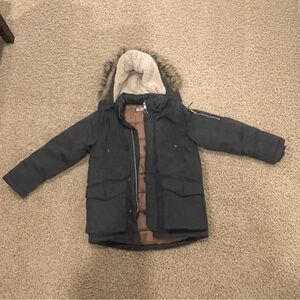 H&M Boys Dark Gray Parka Jacket with Removable  Faux Fur Hood (size 8)